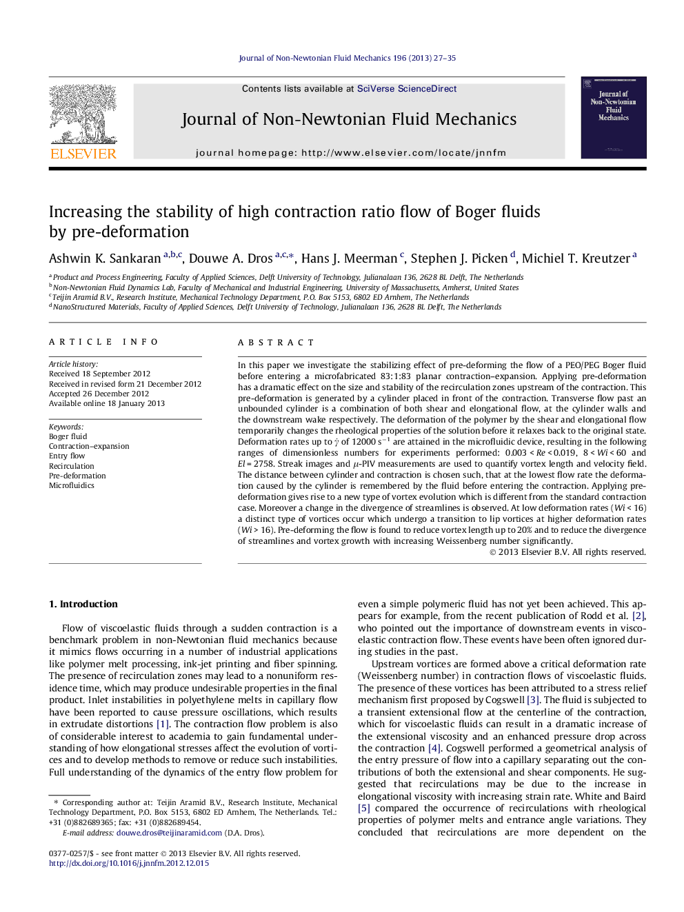 Increasing the stability of high contraction ratio flow of Boger fluids by pre-deformation