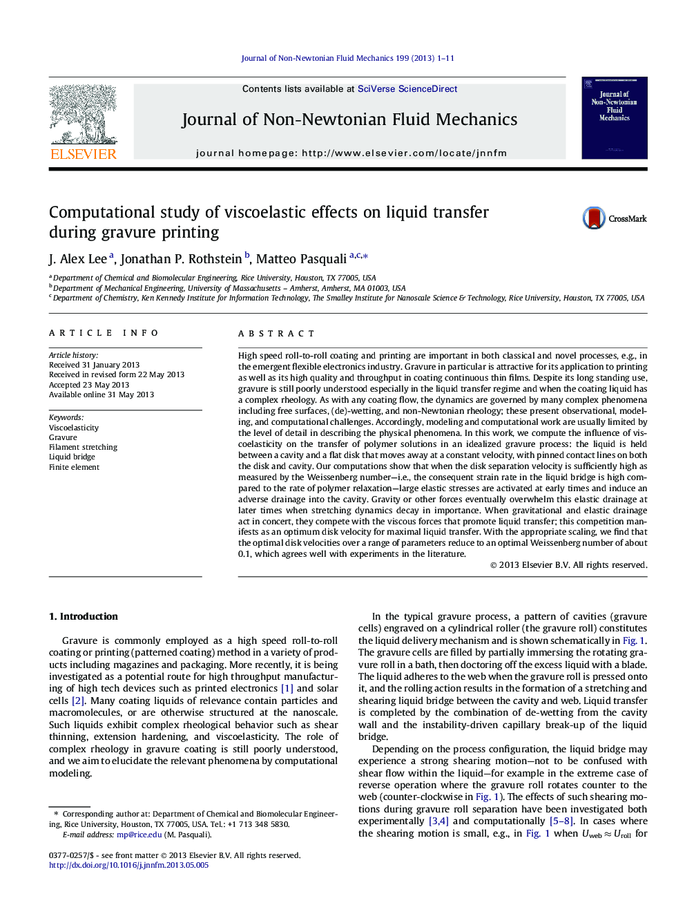 Computational study of viscoelastic effects on liquid transfer during gravure printing