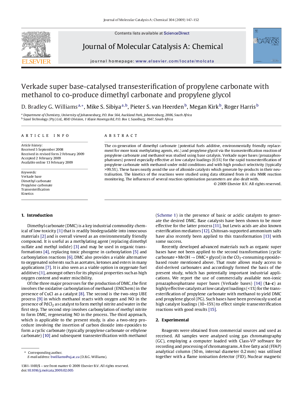 Verkade super base-catalysed transesterification of propylene carbonate with methanol to co-produce dimethyl carbonate and propylene glycol