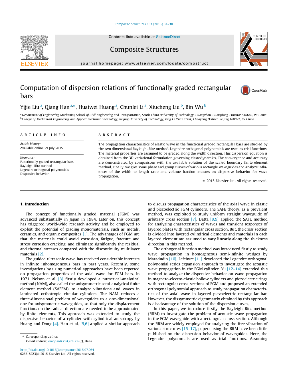 Computation of dispersion relations of functionally graded rectangular bars