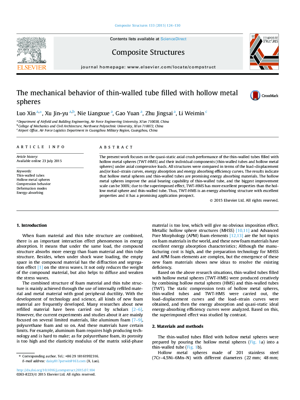 The mechanical behavior of thin-walled tube filled with hollow metal spheres