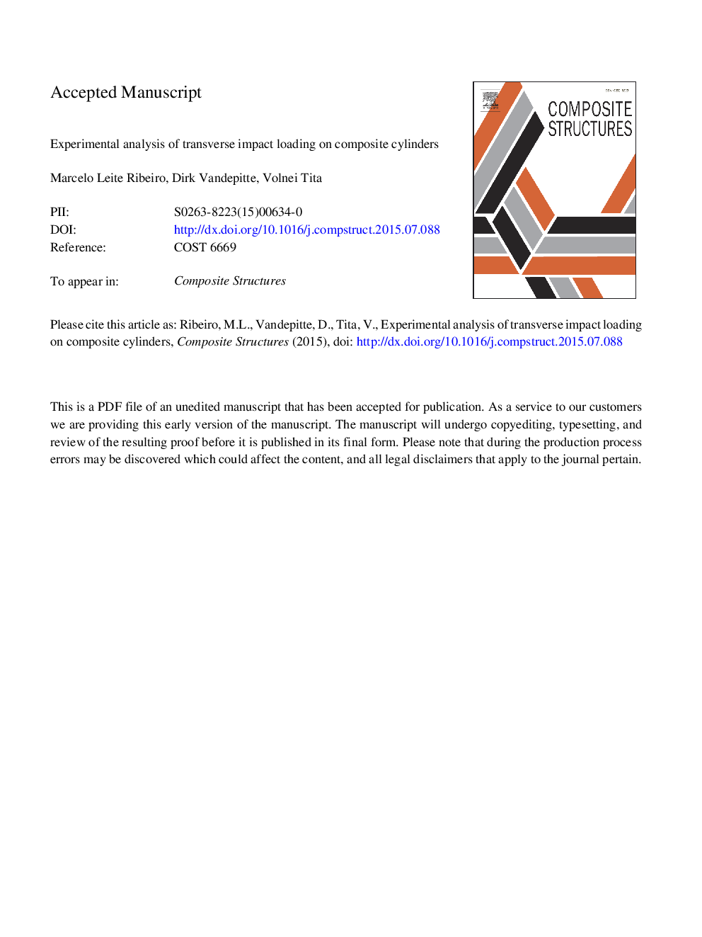 Experimental analysis of transverse impact loading on composite cylinders