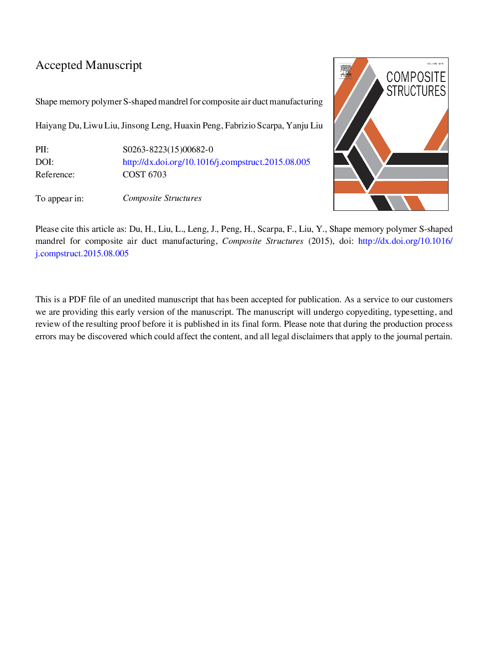 Shape memory polymer S-shaped mandrel for composite air duct manufacturing