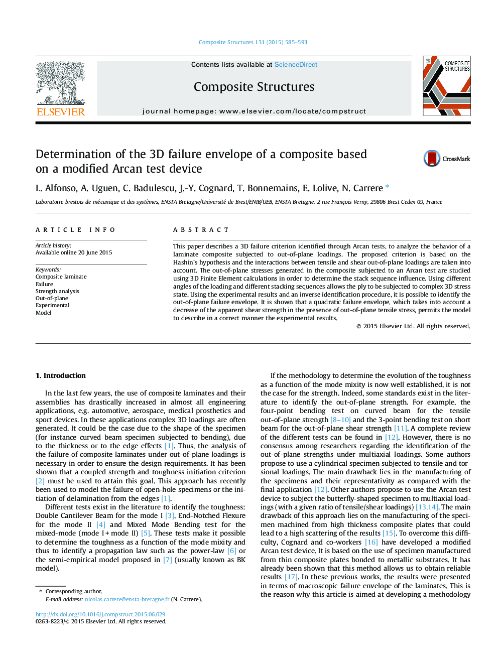 Determination of the 3D failure envelope of a composite based on a modified Arcan test device