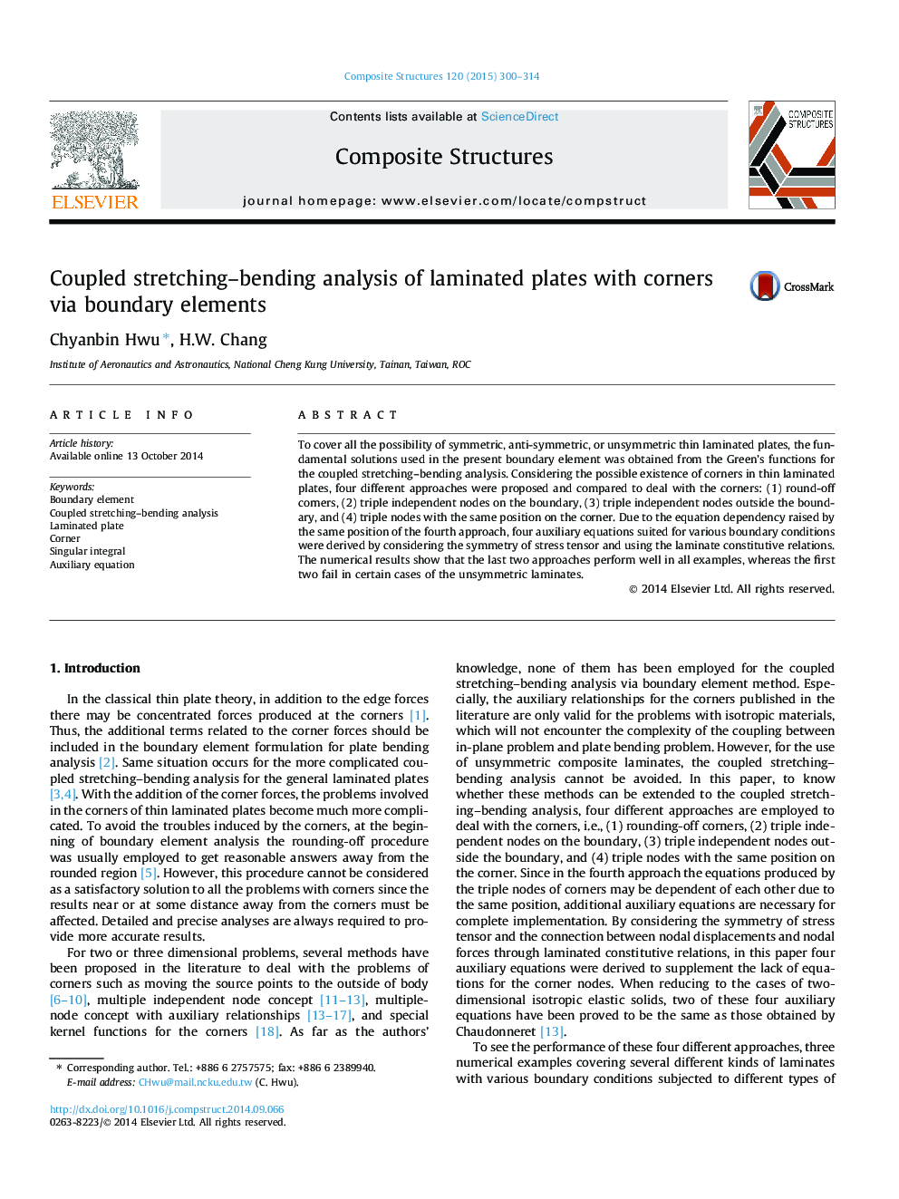 Coupled stretching-bending analysis of laminated plates with corners via boundary elements