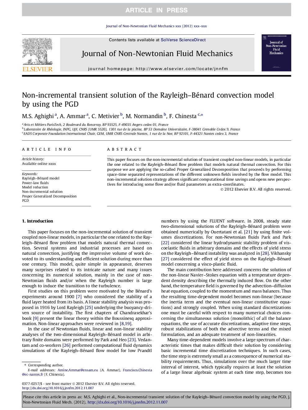 Non-incremental transient solution of the Rayleigh-Bénard convection model by using the PGD