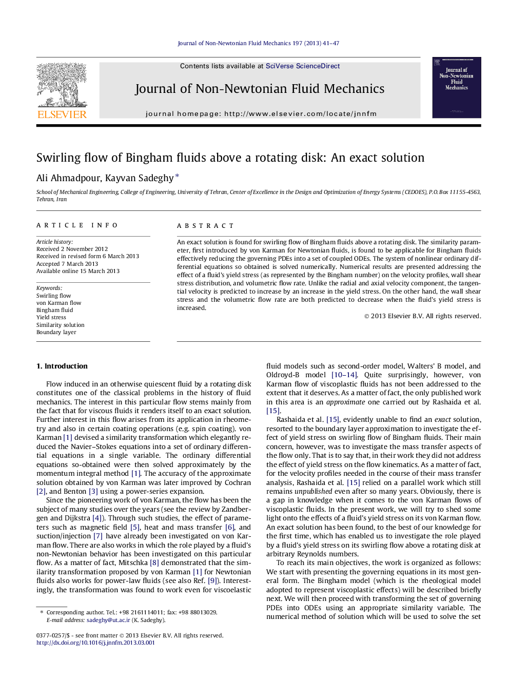 Swirling flow of Bingham fluids above a rotating disk: An exact solution