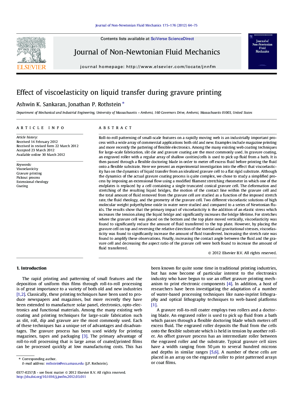 Effect of viscoelasticity on liquid transfer during gravure printing