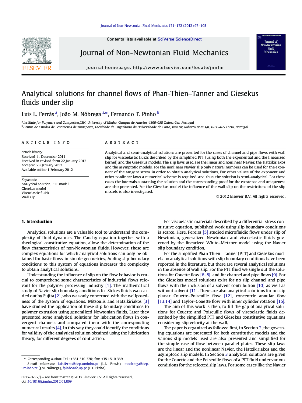 Analytical solutions for channel flows of Phan-Thien–Tanner and Giesekus fluids under slip