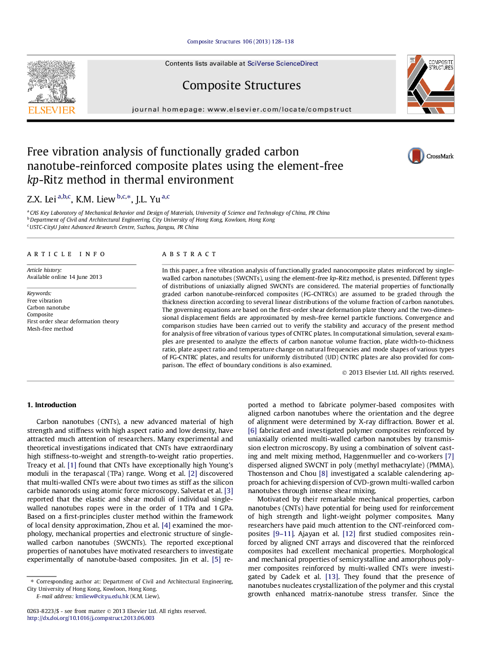 Free vibration analysis of functionally graded carbon nanotube-reinforced composite plates using the element-free kp-Ritz method in thermal environment