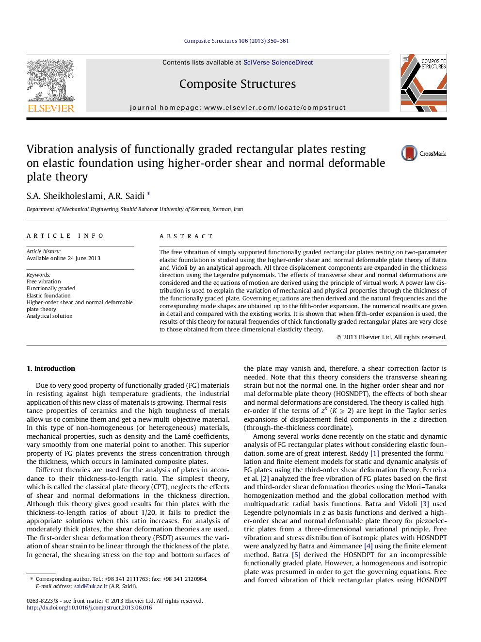 Vibration analysis of functionally graded rectangular plates resting on elastic foundation using higher-order shear and normal deformable plate theory