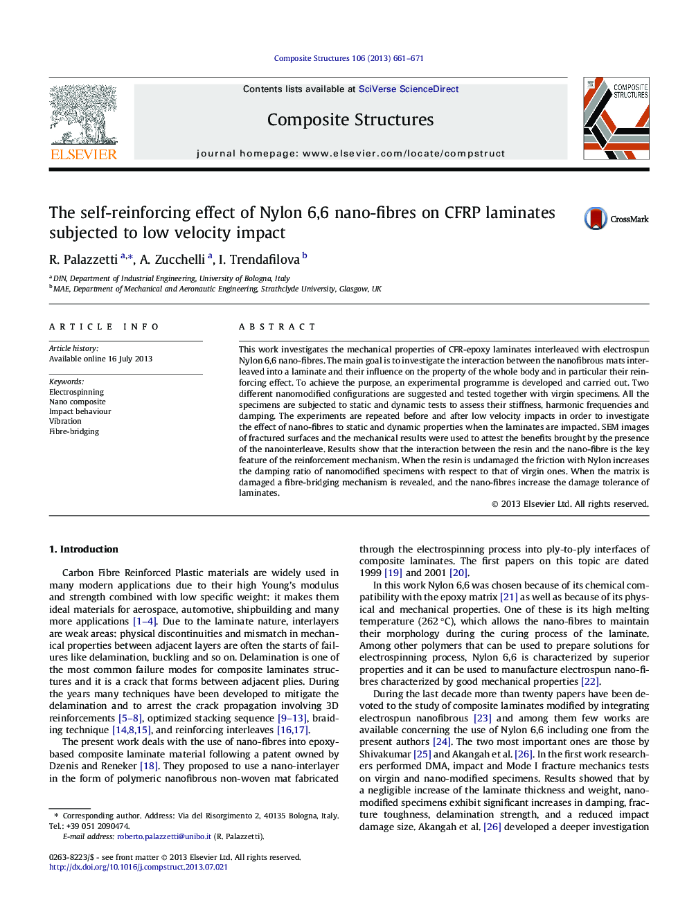 The self-reinforcing effect of Nylon 6,6 nano-fibres on CFRP laminates subjected to low velocity impact