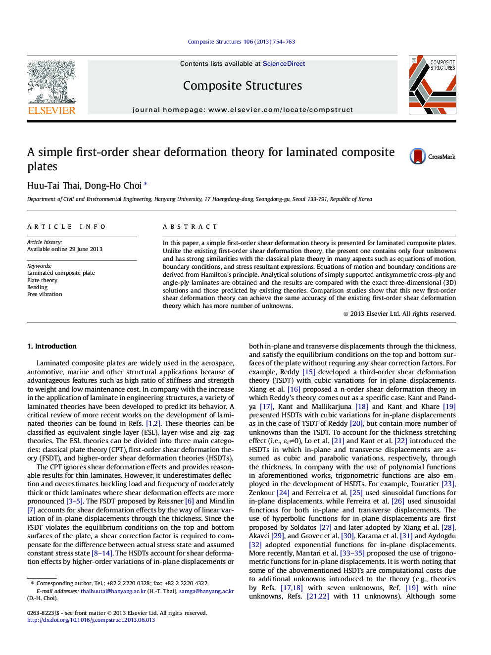 A simple first-order shear deformation theory for laminated composite plates