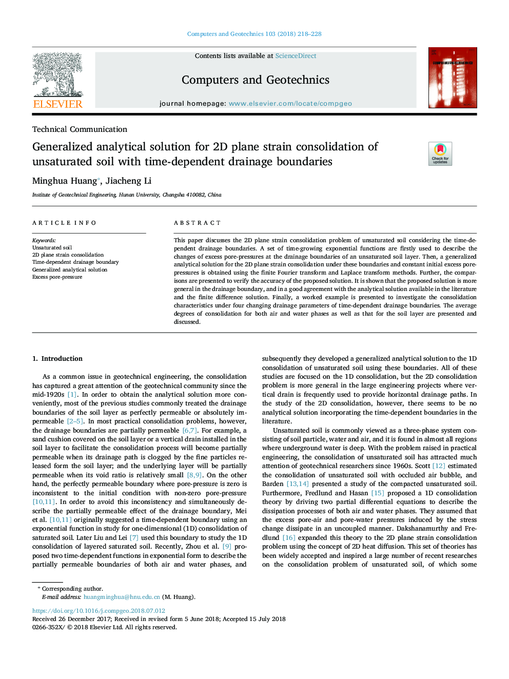 Generalized analytical solution for 2D plane strain consolidation of unsaturated soil with time-dependent drainage boundaries