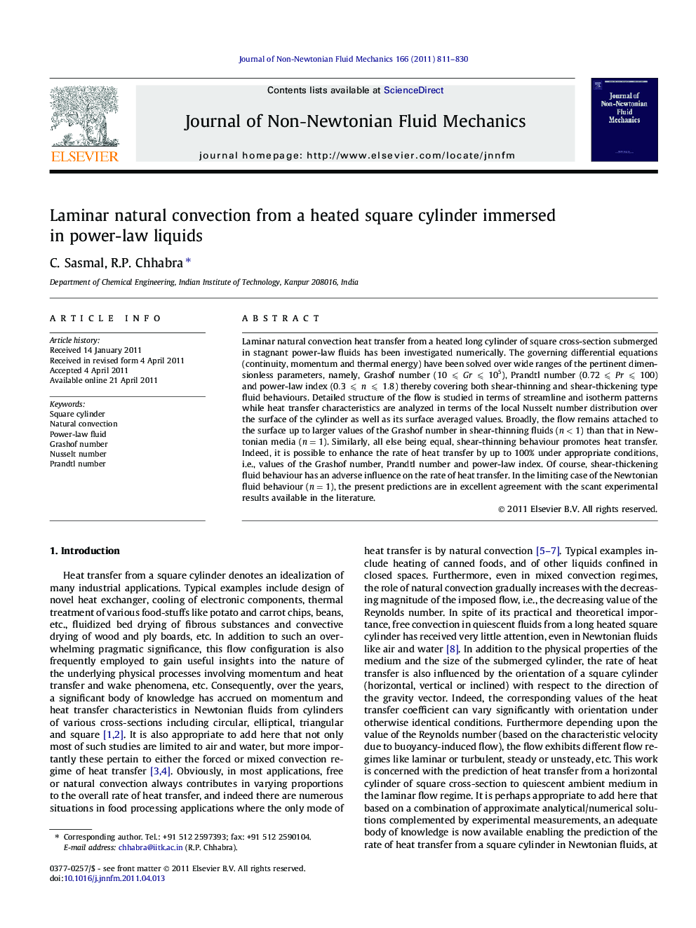 Laminar natural convection from a heated square cylinder immersed in power-law liquids