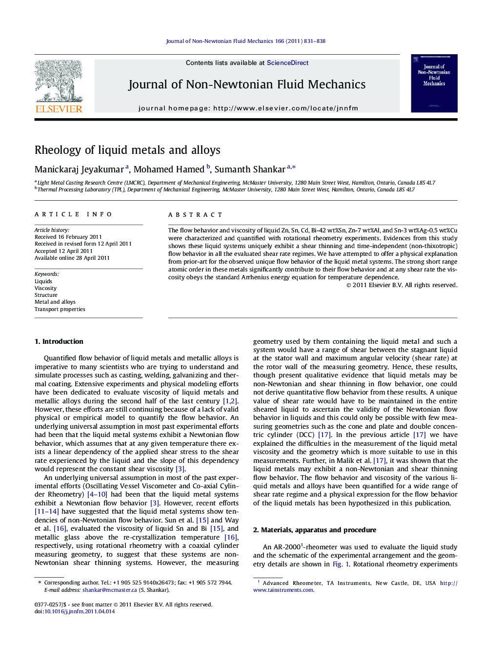 Rheology of liquid metals and alloys