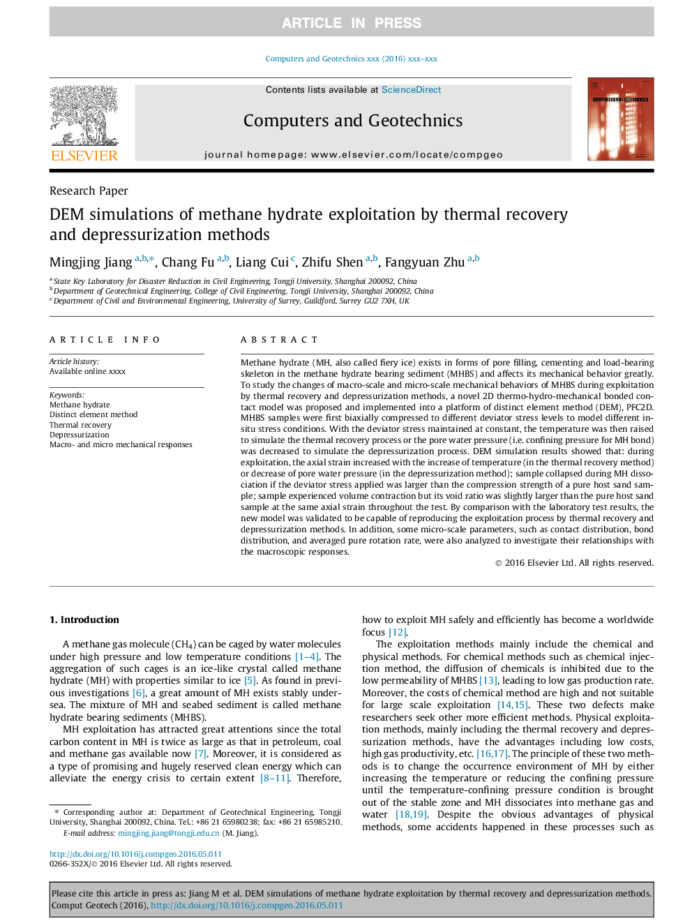 DEM simulations of methane hydrate exploitation by thermal recovery and depressurization methods