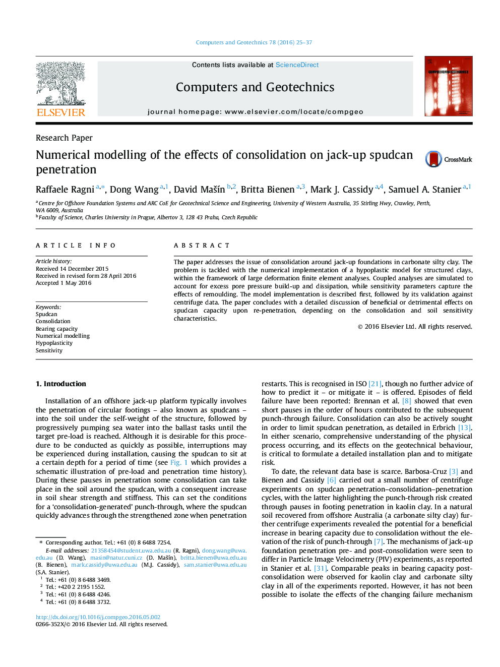 Numerical modelling of the effects of consolidation on jack-up spudcan penetration