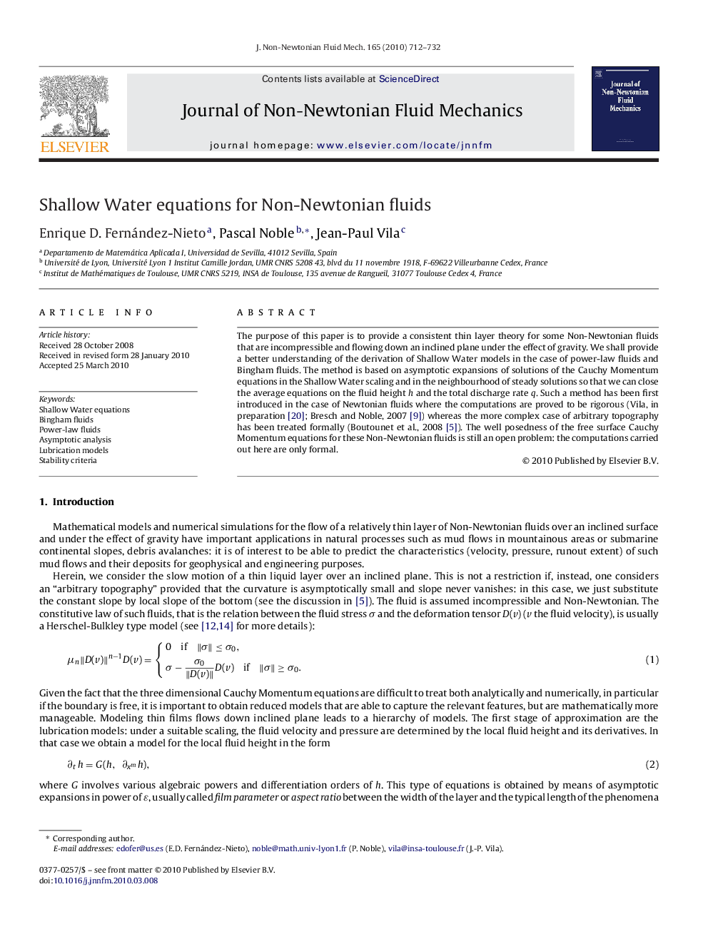 Shallow Water equations for Non-Newtonian fluids