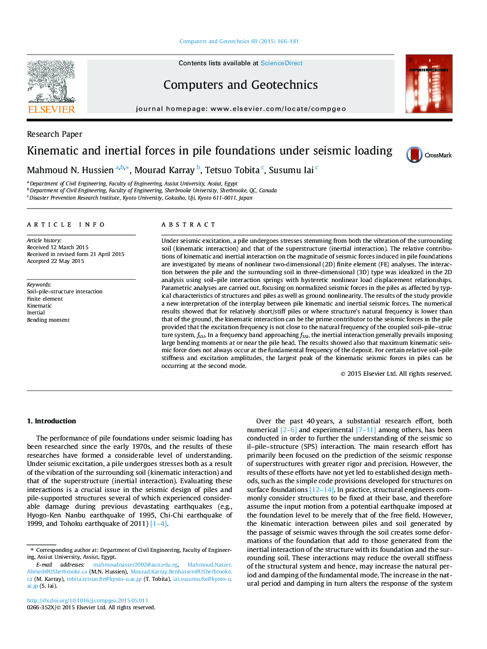 Kinematic and inertial forces in pile foundations under seismic loading