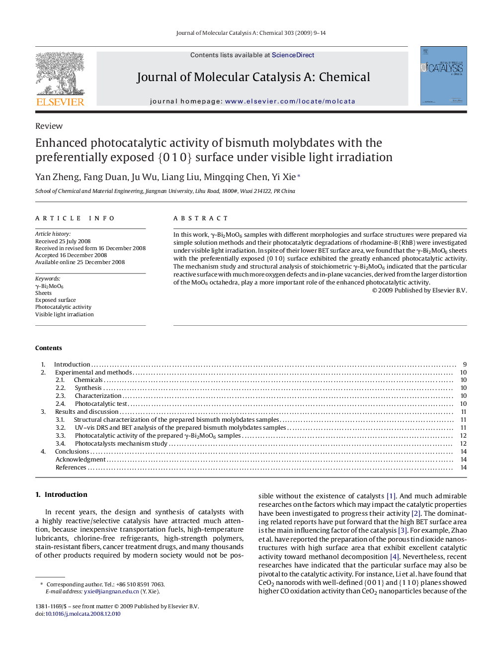 Enhanced photocatalytic activity of bismuth molybdates with the preferentially exposed {0 1 0} surface under visible light irradiation