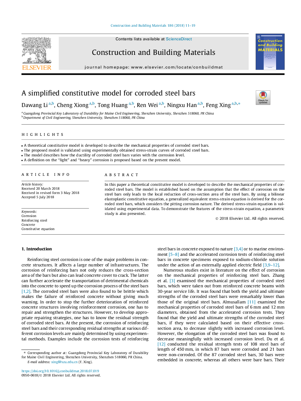 A simplified constitutive model for corroded steel bars