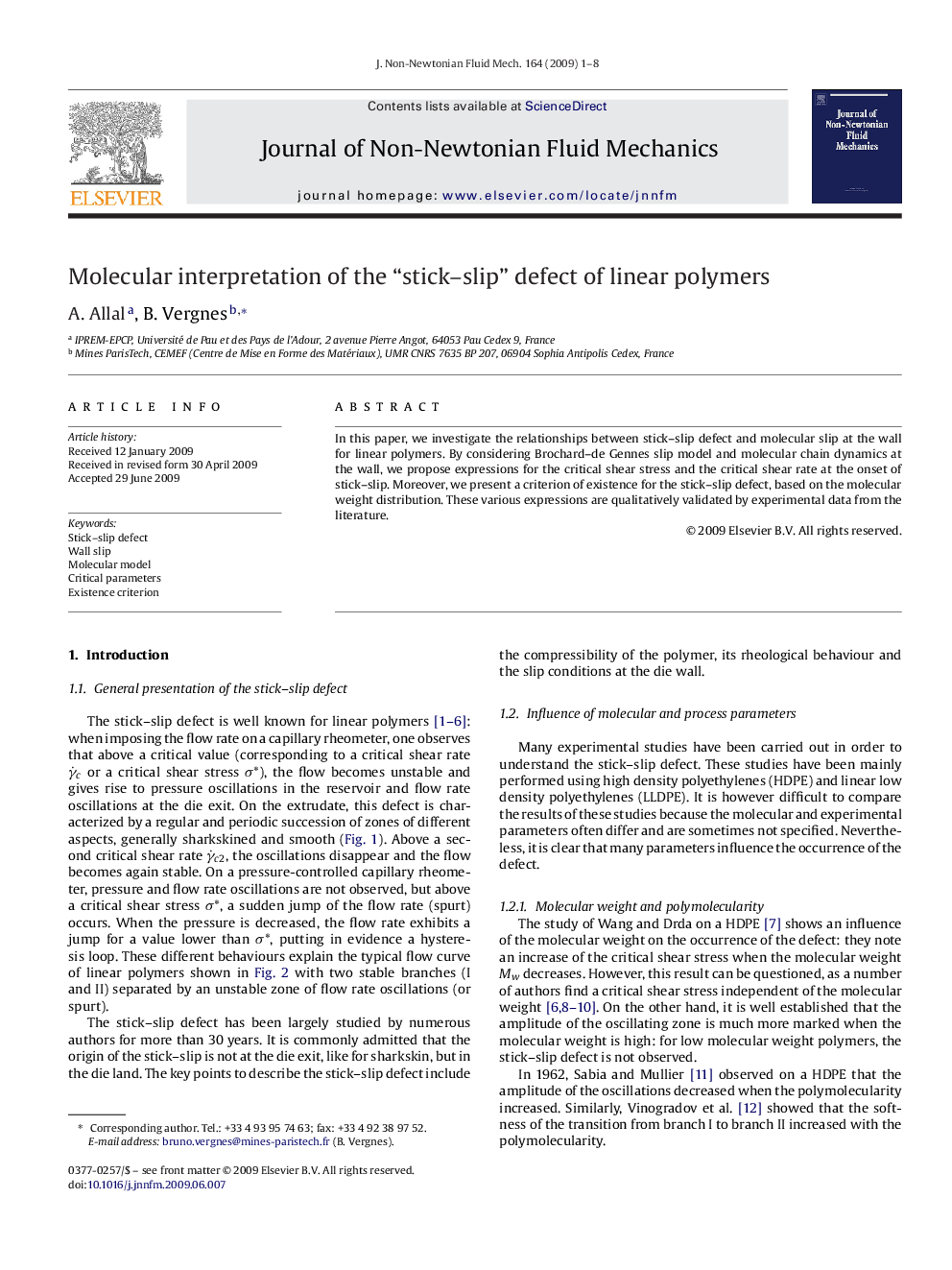 Molecular interpretation of the “stick–slip” defect of linear polymers