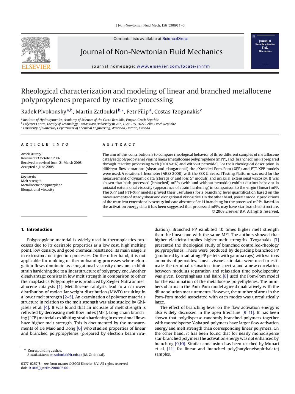 Rheological characterization and modeling of linear and branched metallocene polypropylenes prepared by reactive processing