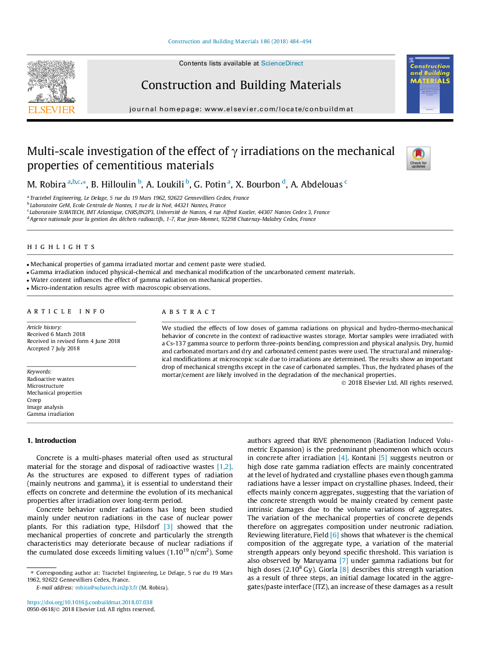 Multi-scale investigation of the effect of Î³ irradiations on the mechanical properties of cementitious materials