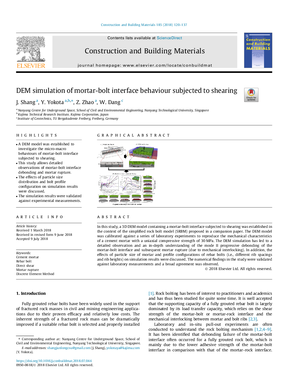 DEM simulation of mortar-bolt interface behaviour subjected to shearing