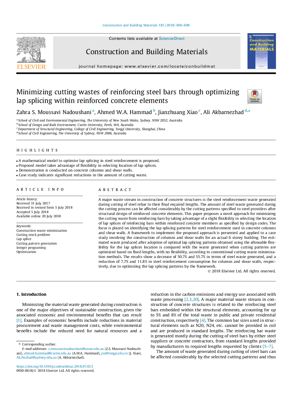 Minimizing cutting wastes of reinforcing steel bars through optimizing lap splicing within reinforced concrete elements