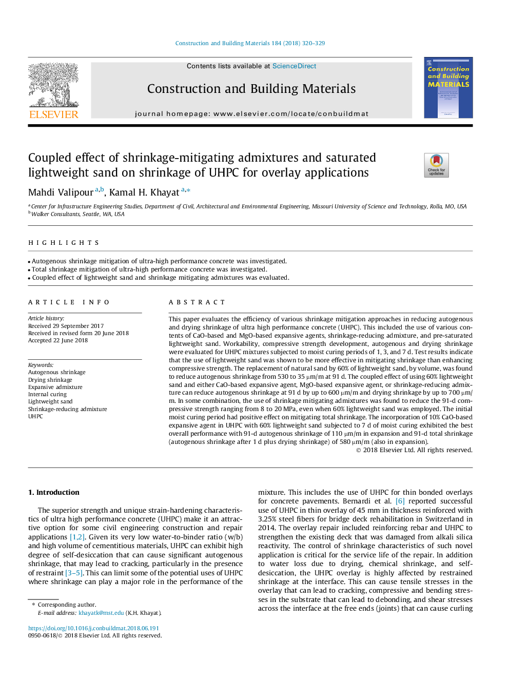 Coupled effect of shrinkage-mitigating admixtures and saturated lightweight sand on shrinkage of UHPC for overlay applications