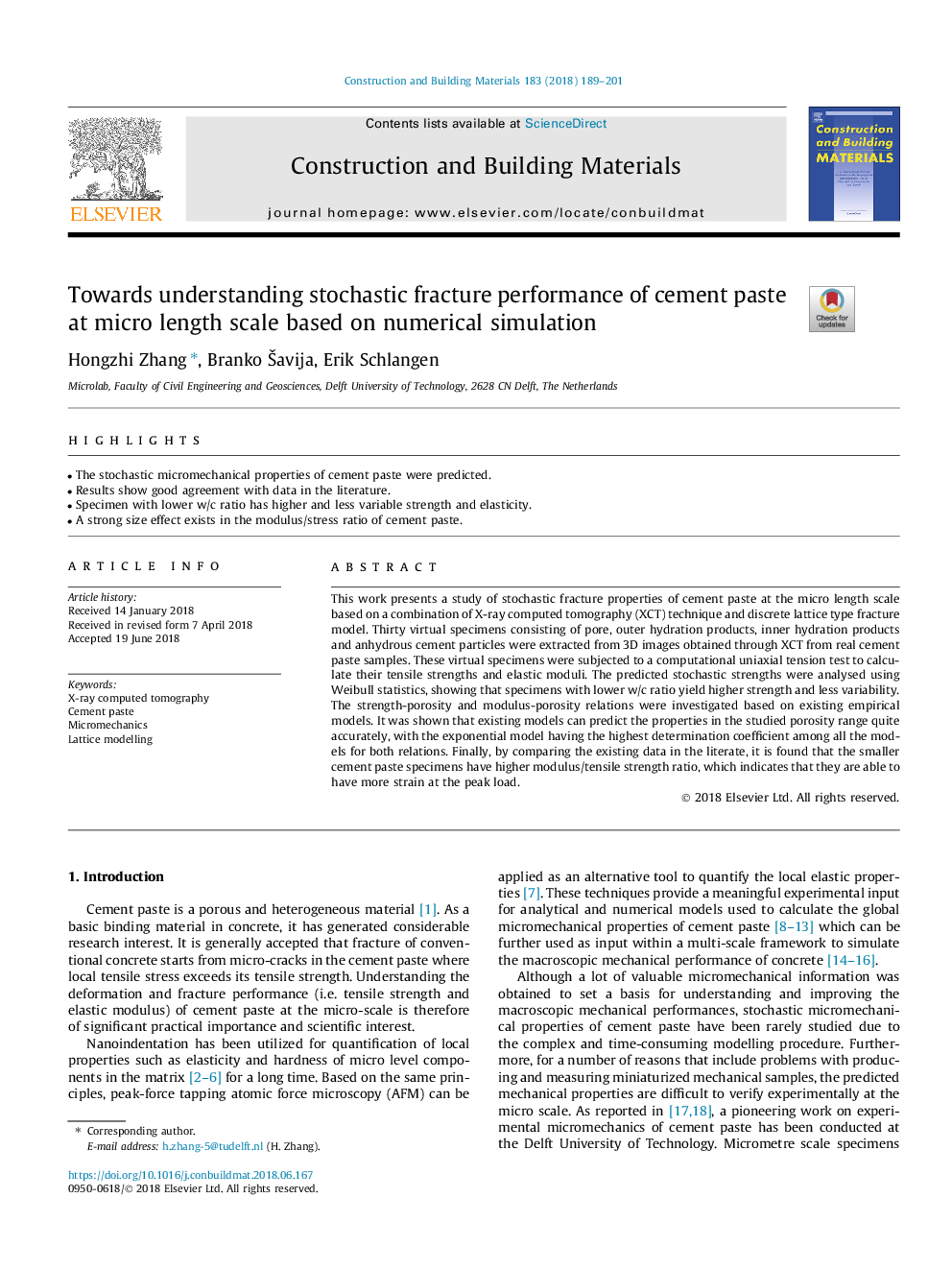 Towards understanding stochastic fracture performance of cement paste at micro length scale based on numerical simulation