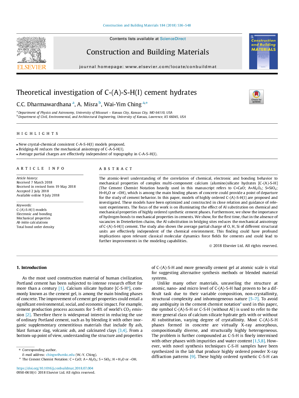 Theoretical investigation of C-(A)-S-H(I) cement hydrates