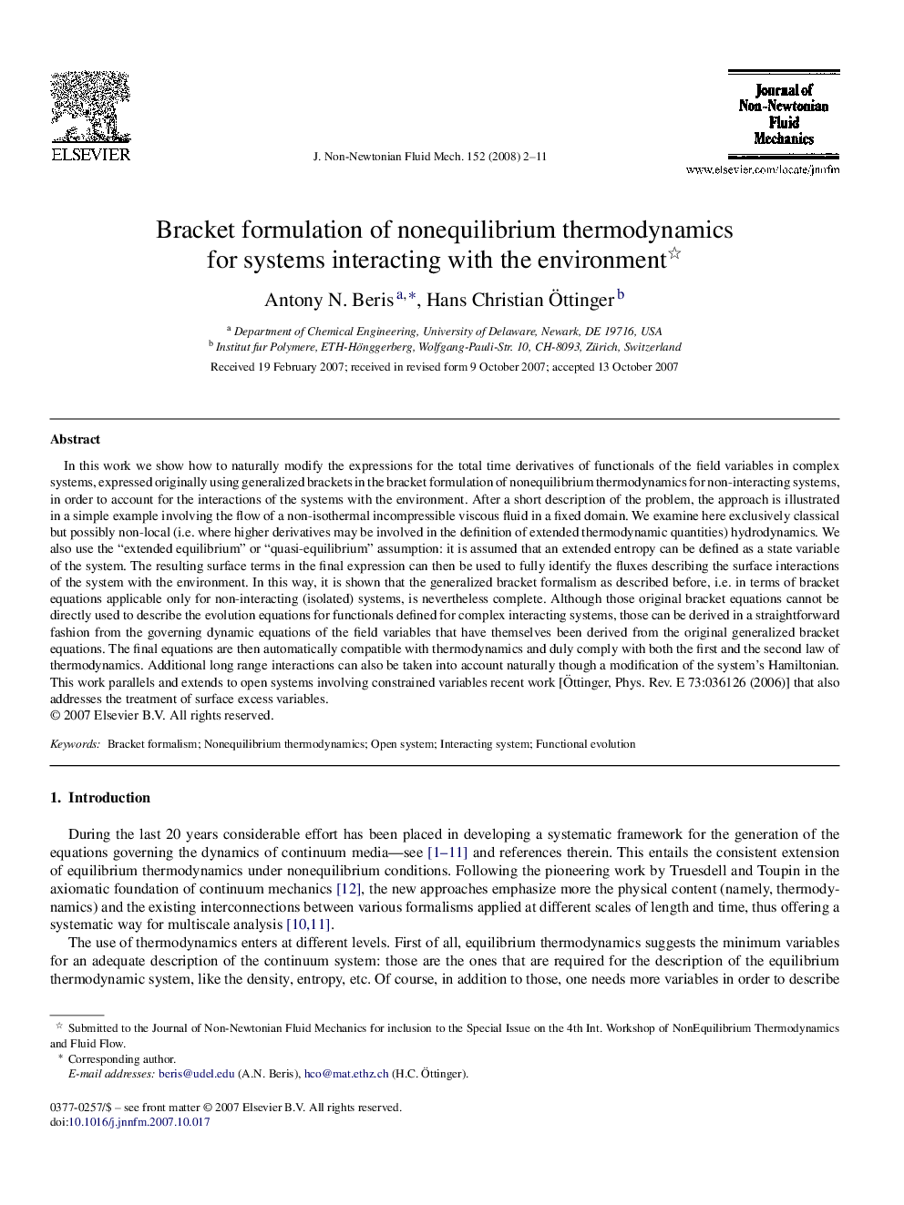 Bracket formulation of nonequilibrium thermodynamics for systems interacting with the environment 