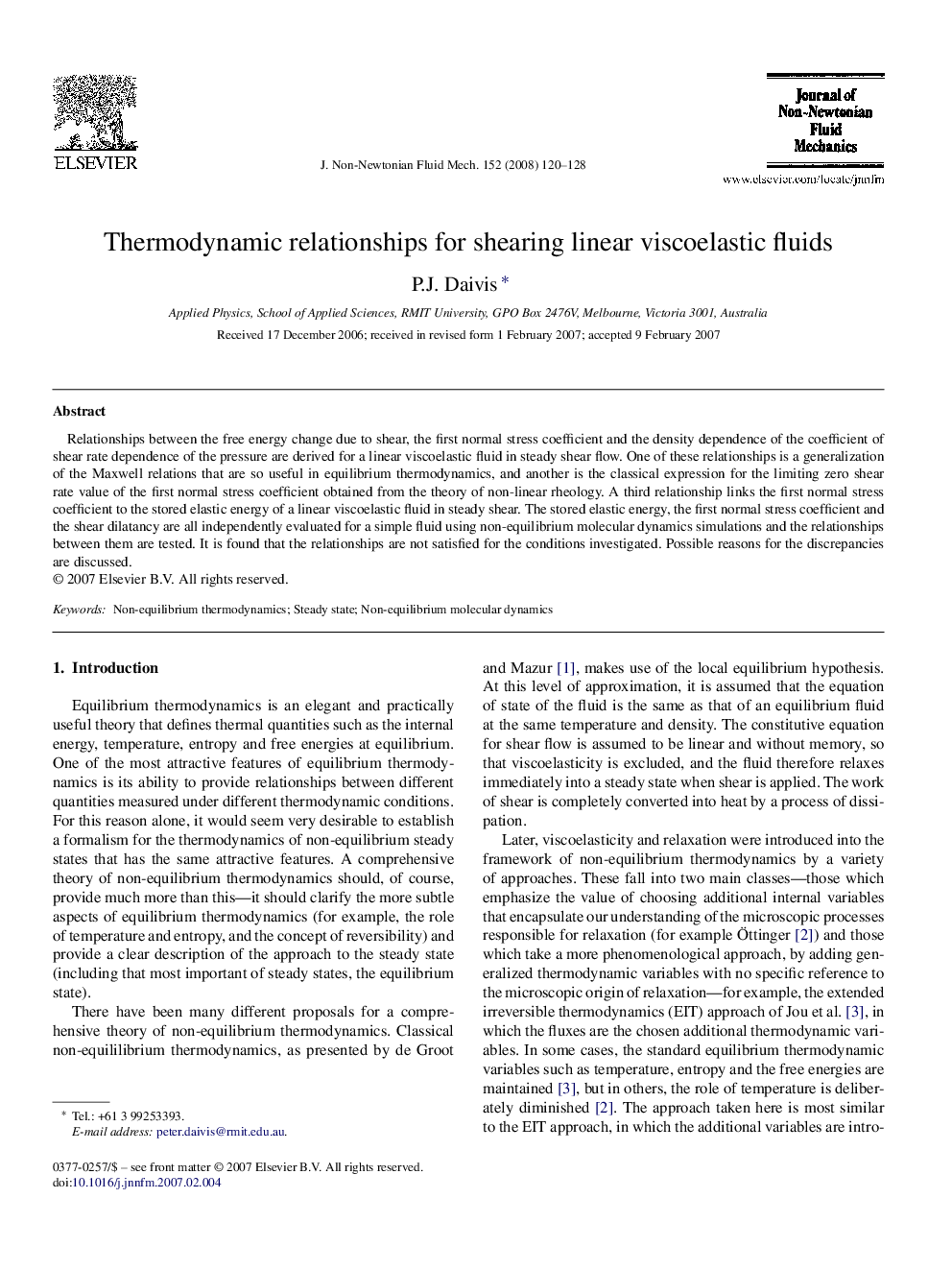 Thermodynamic relationships for shearing linear viscoelastic fluids