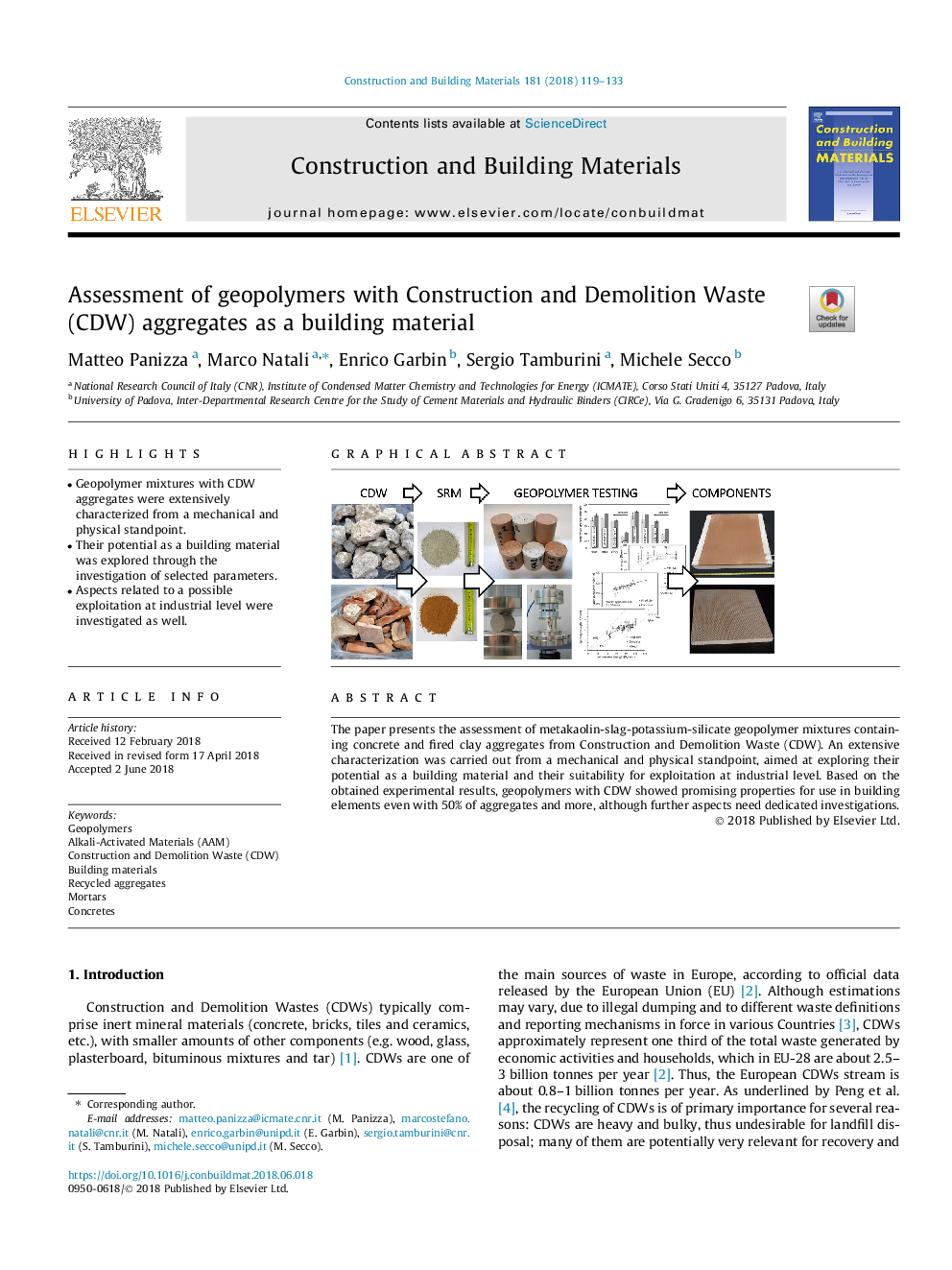 Assessment of geopolymers with Construction and Demolition Waste (CDW) aggregates as a building material