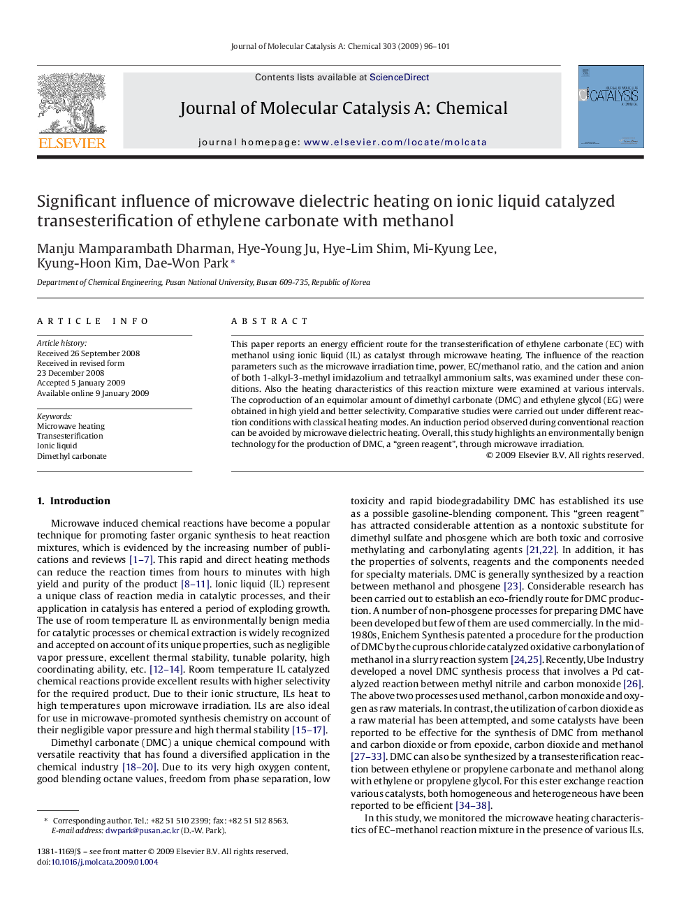 Significant influence of microwave dielectric heating on ionic liquid catalyzed transesterification of ethylene carbonate with methanol