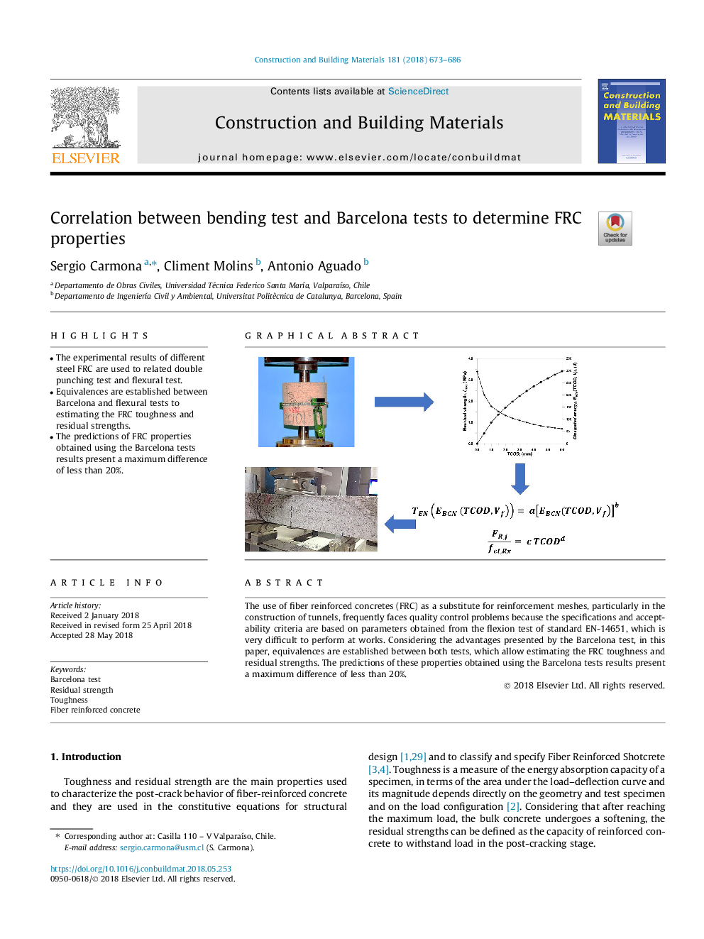 Correlation between bending test and Barcelona tests to determine FRC properties