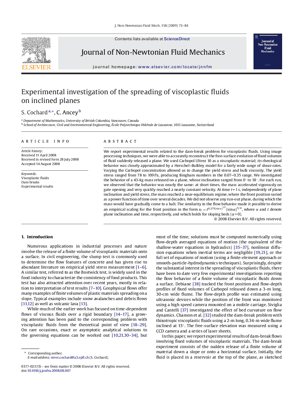 Experimental investigation of the spreading of viscoplastic fluids on inclined planes