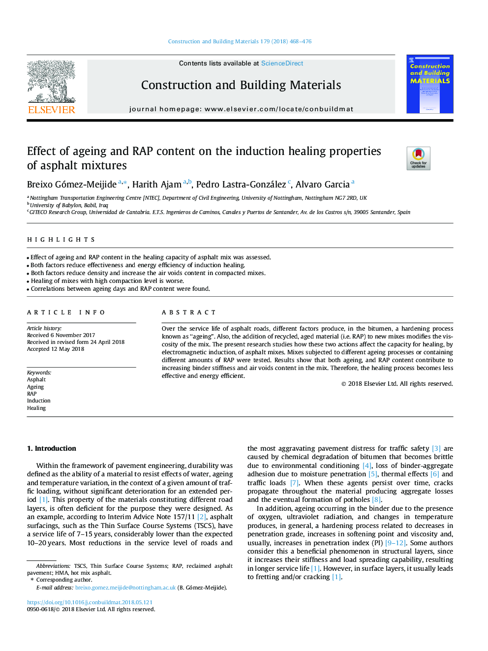 Effect of ageing and RAP content on the induction healing properties of asphalt mixtures