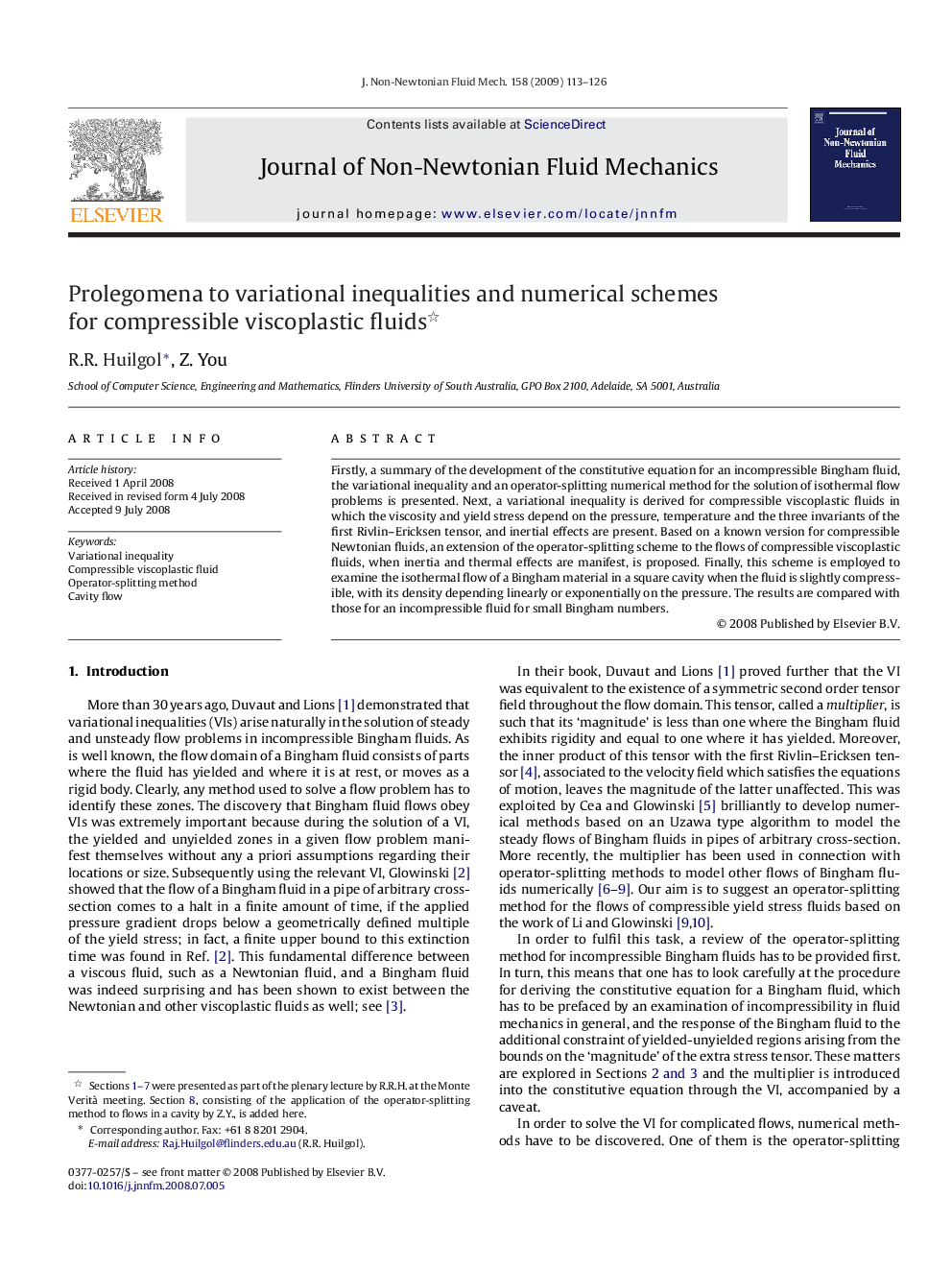 عکس صفحه اول مقاله: Prolegomena to variational inequalities and numerical schemes for compressible viscoplastic fluids Prolegomena to variational inequalities and numerical schemes for compressible viscoplastic fluids
