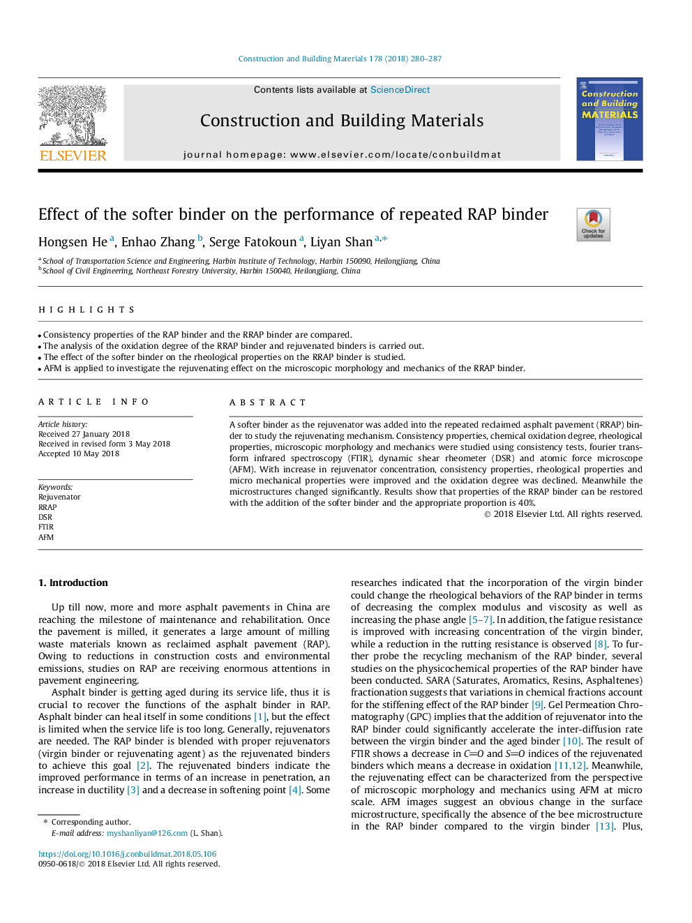 Effect of the softer binder on the performance of repeated RAP binder