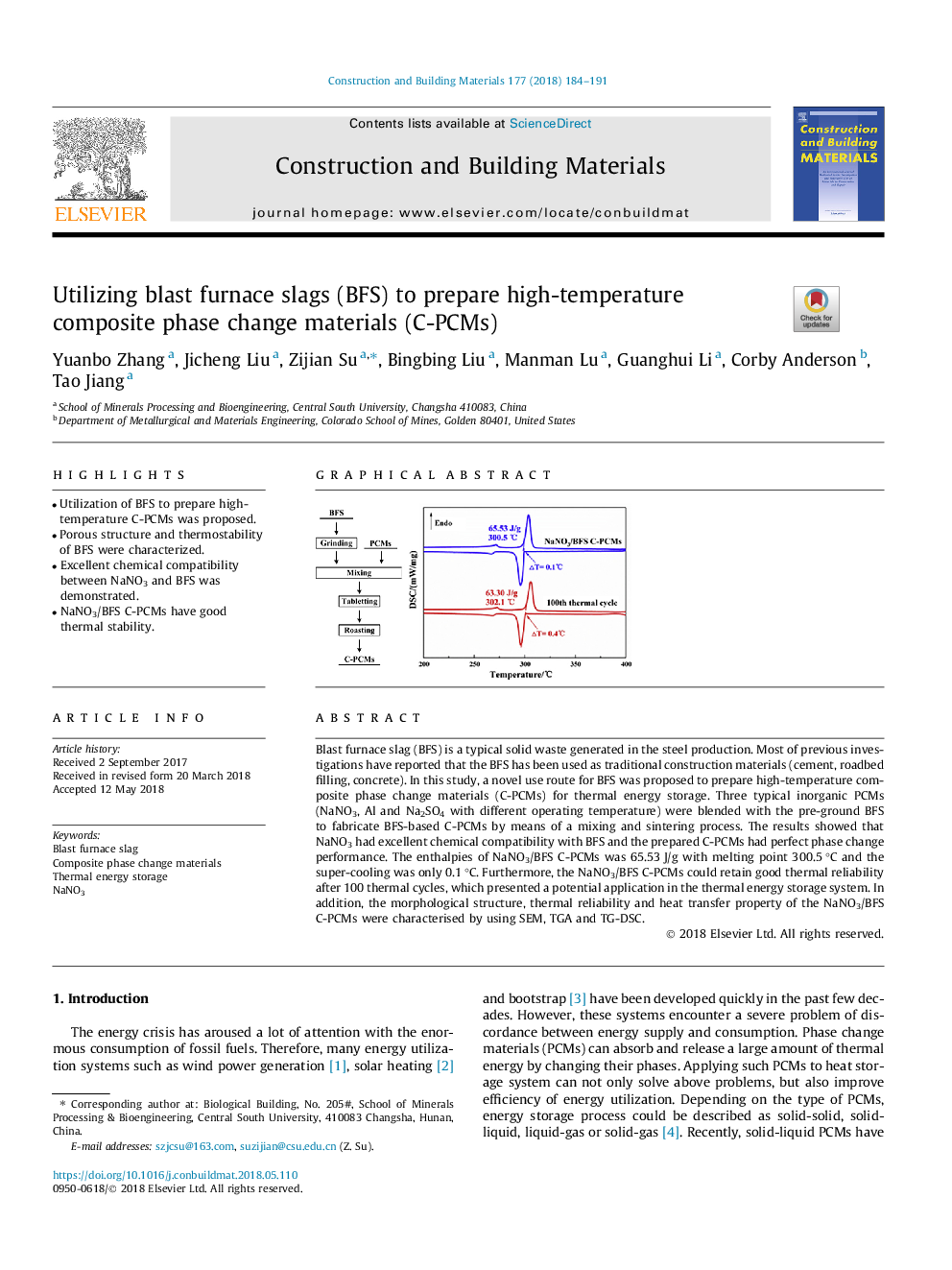 Utilizing blast furnace slags (BFS) to prepare high-temperature composite phase change materials (C-PCMs)