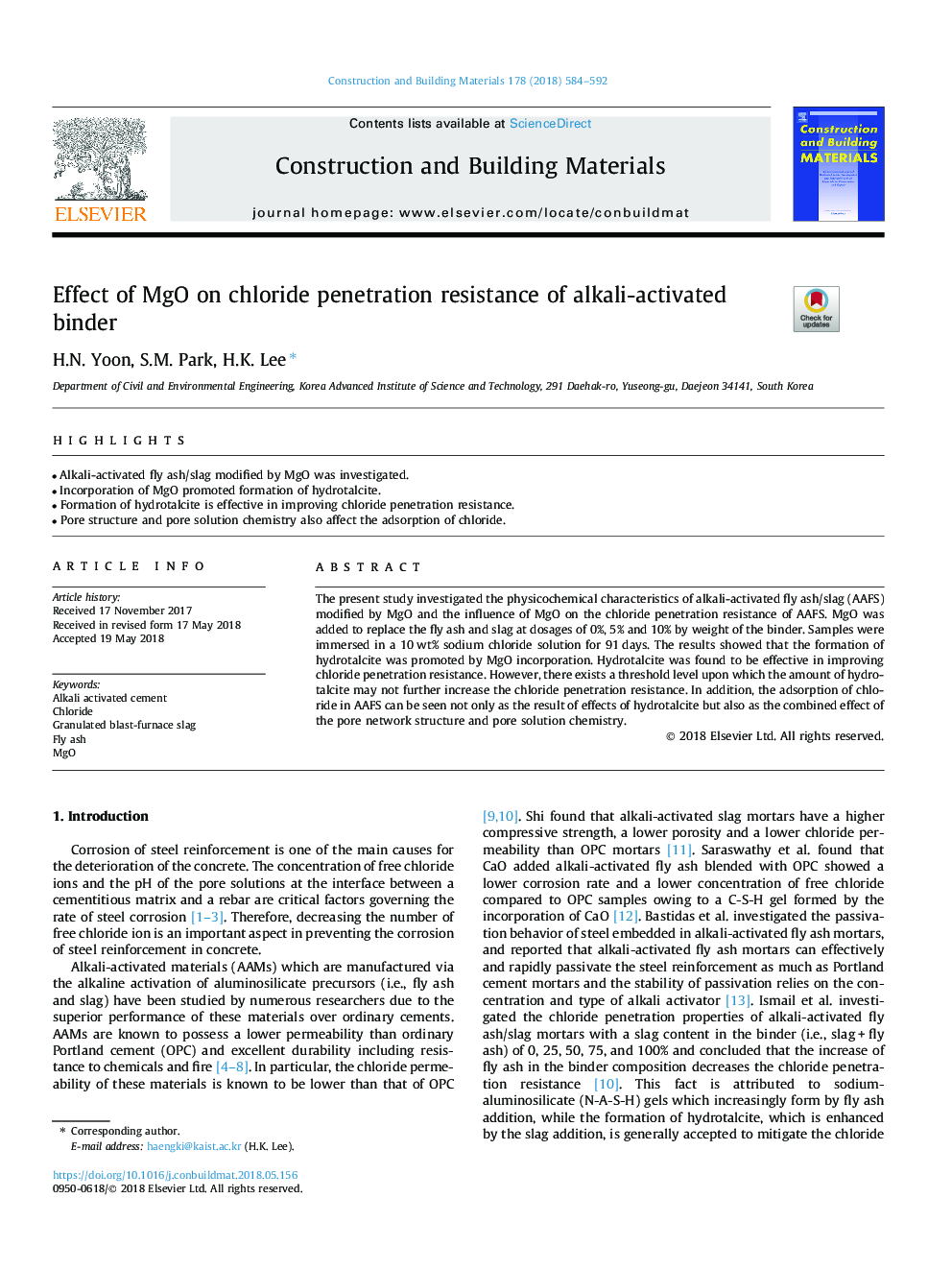 Effect of MgO on chloride penetration resistance of alkali-activated binder