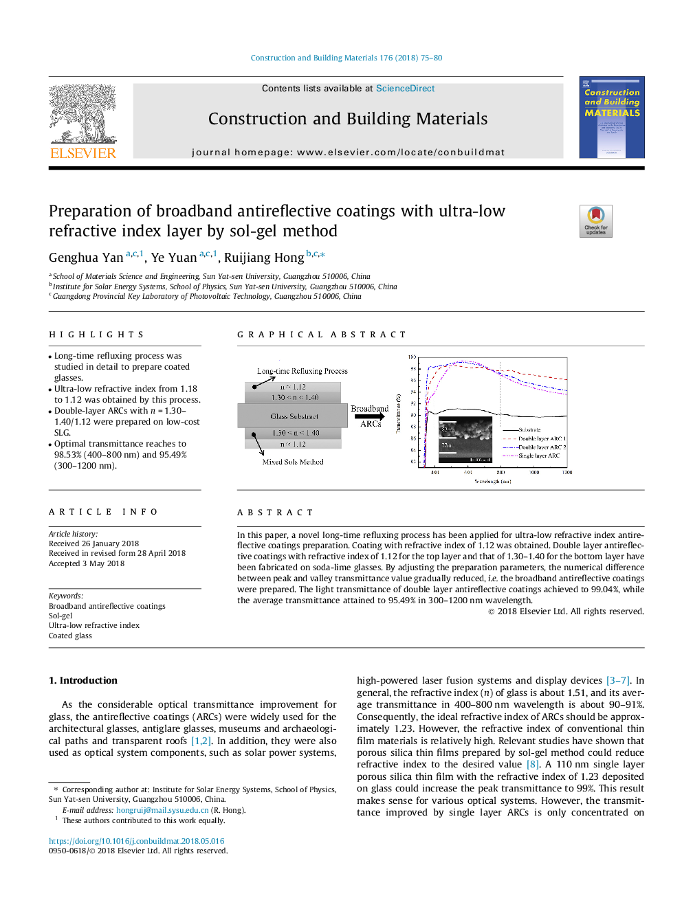 Preparation of broadband antireflective coatings with ultra-low refractive index layer by sol-gel method