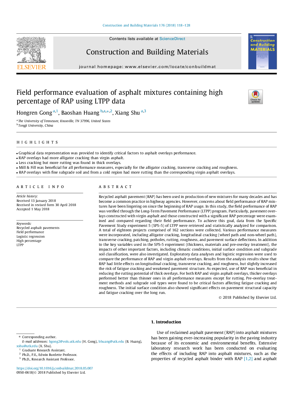 Field performance evaluation of asphalt mixtures containing high percentage of RAP using LTPP data