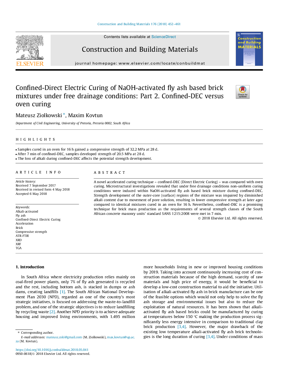 Confined-Direct Electric Curing of NaOH-activated fly ash based brick mixtures under free drainage conditions: Part 2. Confined-DEC versus oven curing