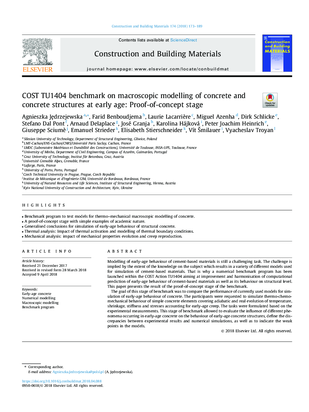 COST TU1404 benchmark on macroscopic modelling of concrete and concrete structures at early age: Proof-of-concept stage