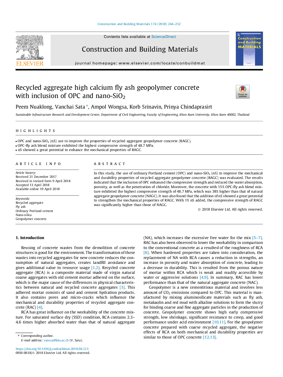 Recycled aggregate high calcium fly ash geopolymer concrete with inclusion of OPC and nano-SiO2